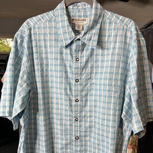 Magellan Sportswear Men's Teal Plaid Short-Sleeve Button-Up Shirt SZ Large